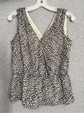 Banana Republic Black and White Printed V-Neck Peplum Camisole